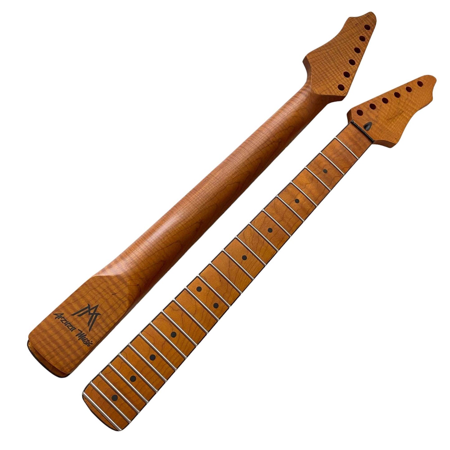 Roasted Electric Guitar Neck Arzuza Music 25.5 inch scale Black Binding Black Plastic Nut Satin