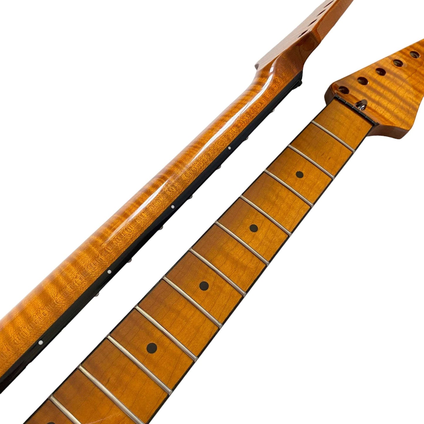 Roasted Electric Guitar Neck 25.5 inch Scale C-Shaped Arzuza Music (Black Binding Black Plastic Nut High Gloss)
