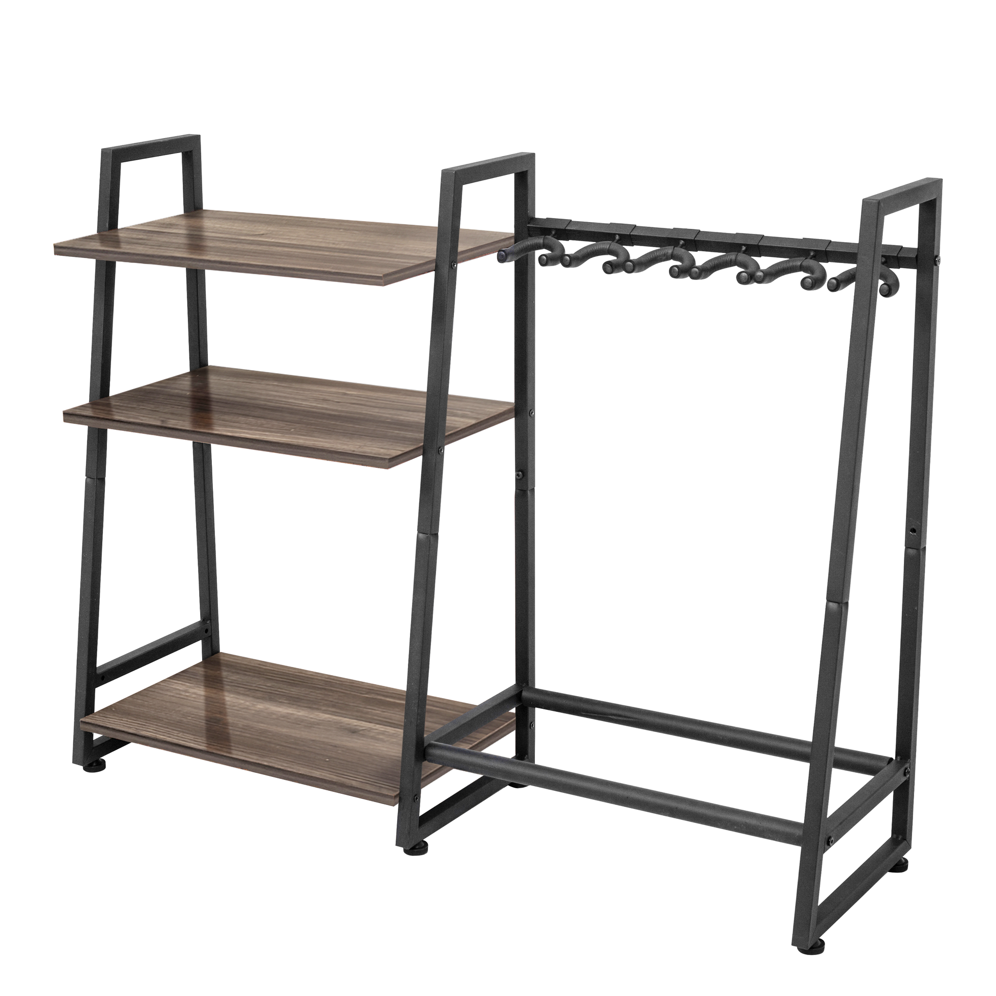 Multi-Guitar and Amp Stand, Guitar Rack for 4 to 6 Guitars, Adjustable, Finish Friendly, Walnut. Guitar Stands Floor - Arzuza Music
