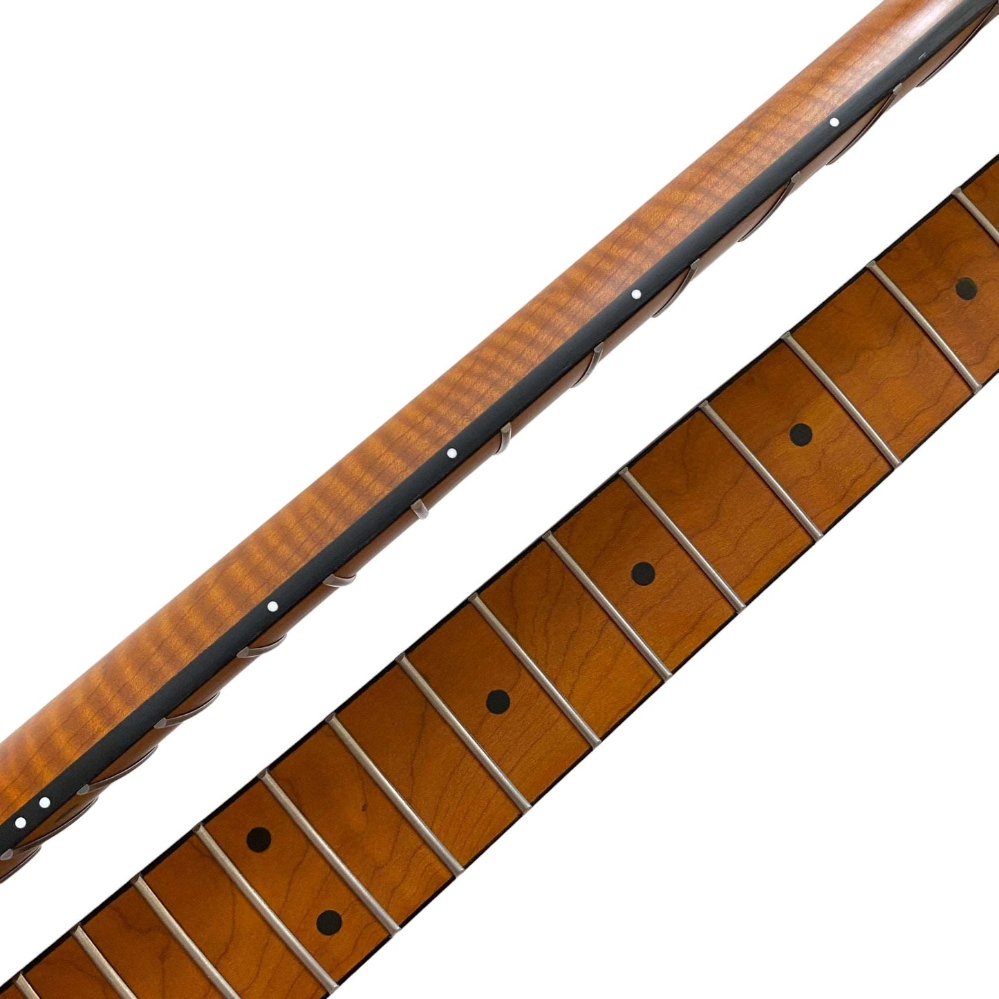 Roasted Electric Guitar Neck Arzuza Music 25.5 inch scale Black Binding Black Plastic Nut Satin