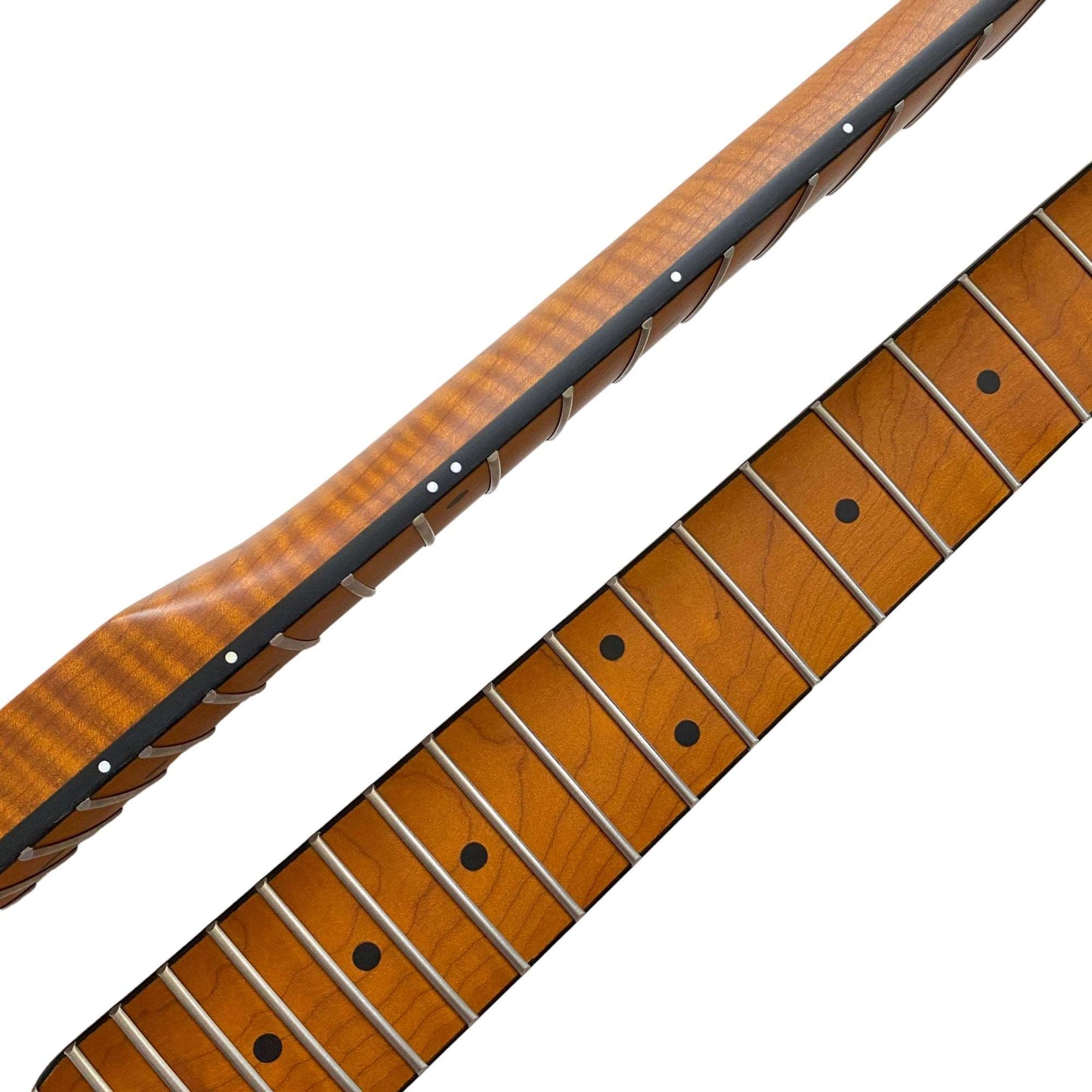 Roasted Electric Guitar Neck Arzuza Music 25.5 inch scale Black Binding Black Plastic Nut Satin