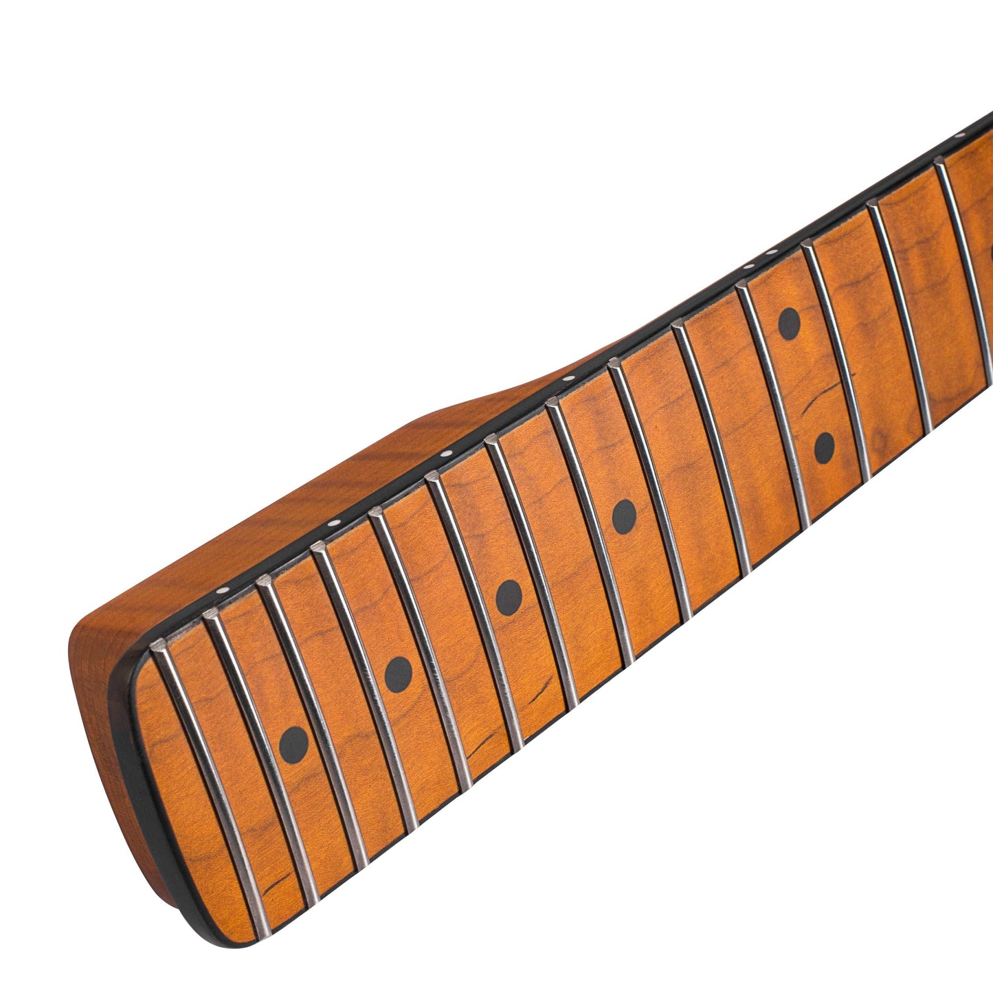 Roasted Electric Guitar Neck Arzuza Music 25.5 inch scale Black Binding Black Plastic Nut Satin