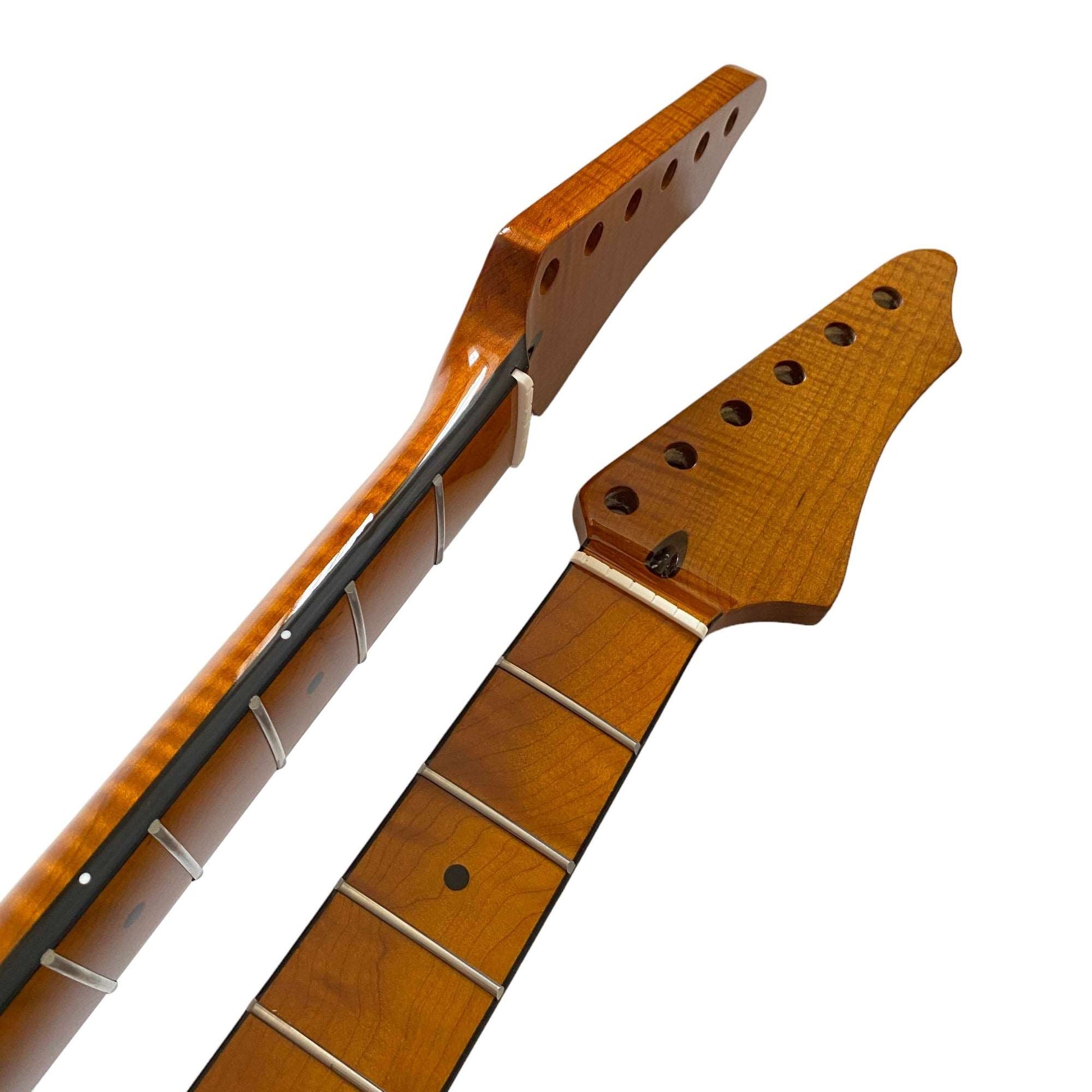 Roasted Electric Guitar Neck C-Shaped Arzuza Music  25.5 inch Scale  Black Binding  Bone nut  High Gloss