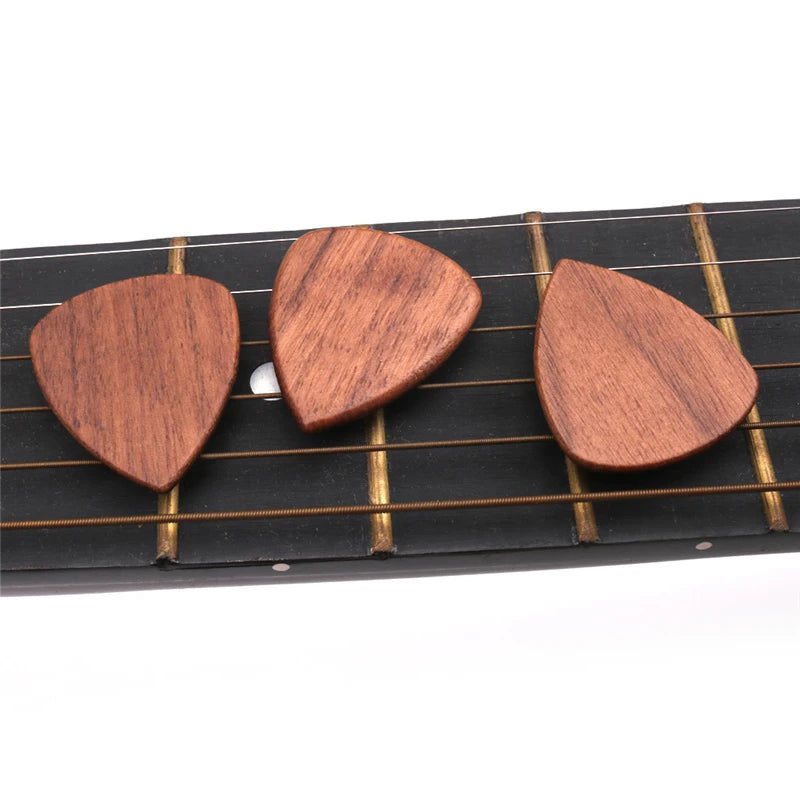 3 Wooden Guitar Picks, Walnut, Olive Wood and Sandalwood
