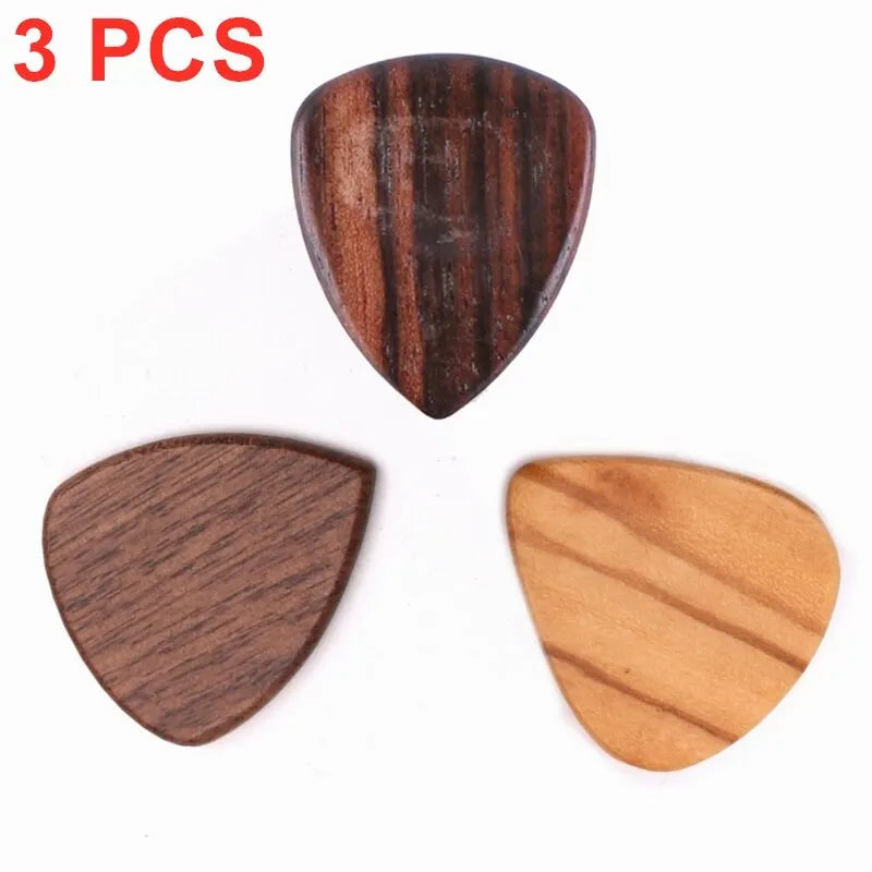 3 Wooden Guitar Picks, Walnut, Olive Wood and Sandalwood