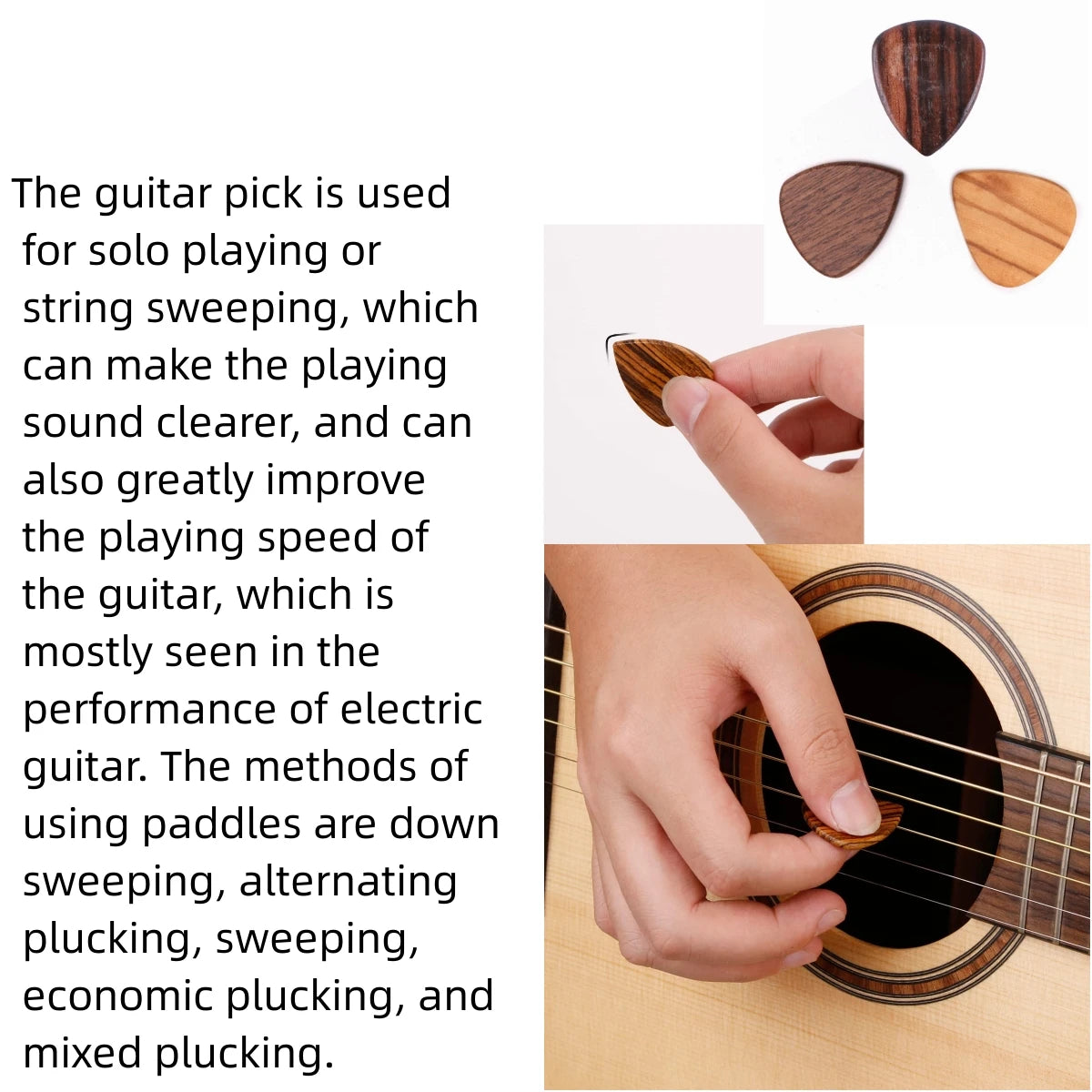 3 Wooden Guitar Picks, Walnut, Olive Wood and Sandalwood
