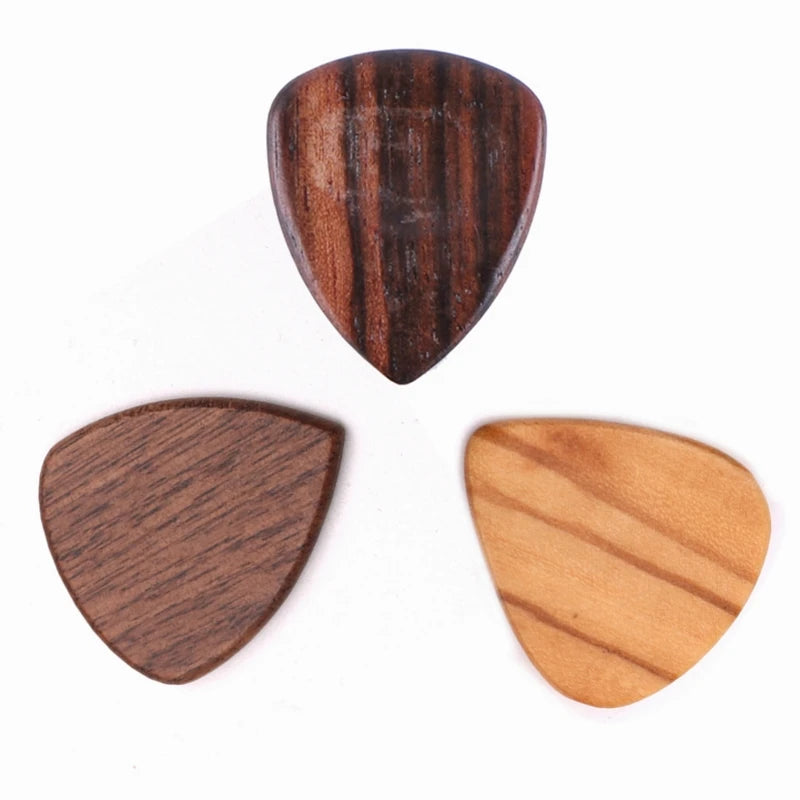 3 Wooden Guitar Picks, Walnut, Olive Wood and Sandalwood