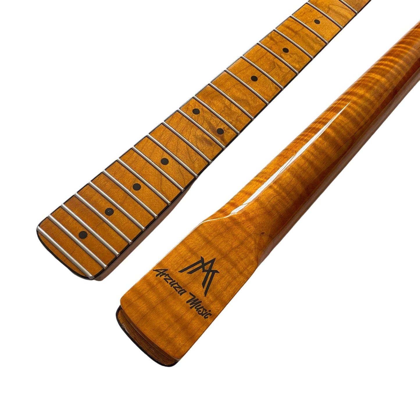 Roasted Electric Guitar Neck 25.5 inch Scale C-Shaped Arzuza Music (Black Binding Black Plastic Nut High Gloss)