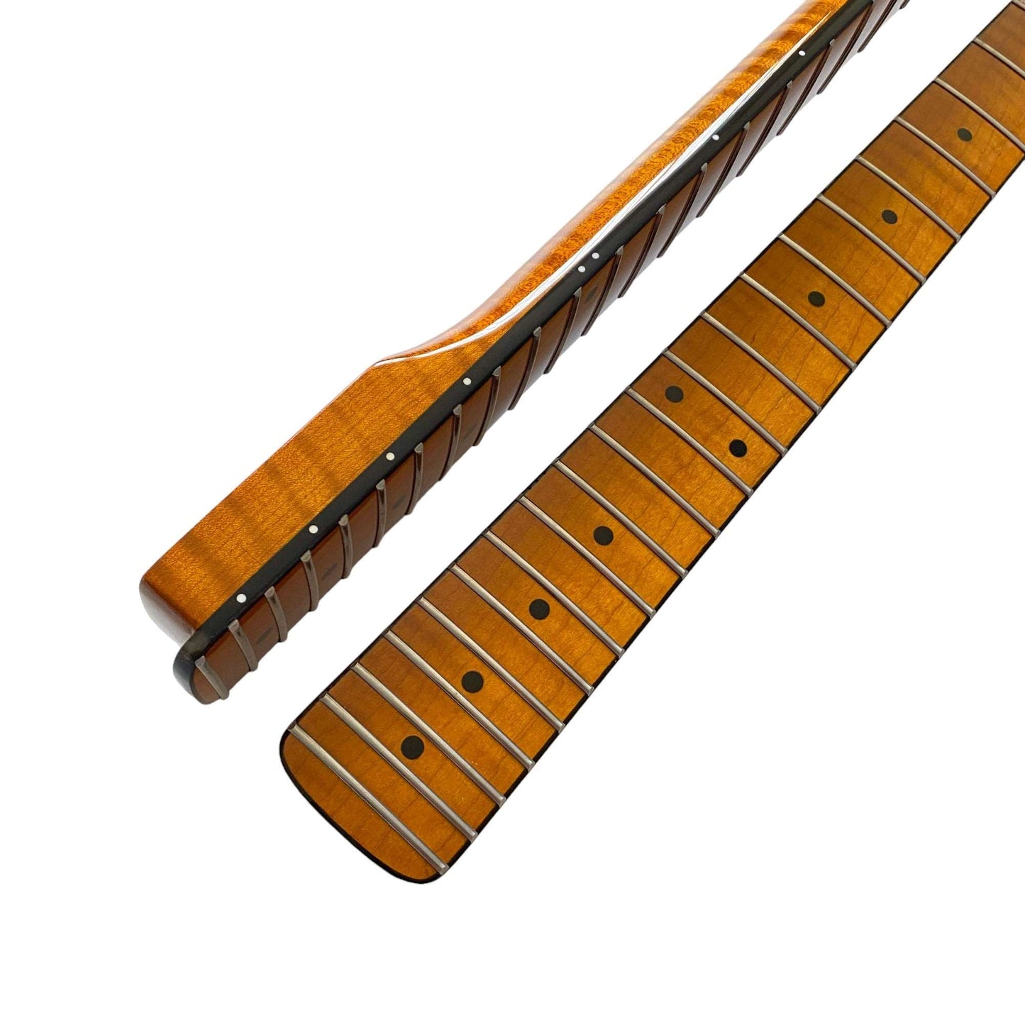 Roasted Electric Guitar Neck 25.5 inch Scale C-Shaped Arzuza Music (Black Binding Black Plastic Nut High Gloss)