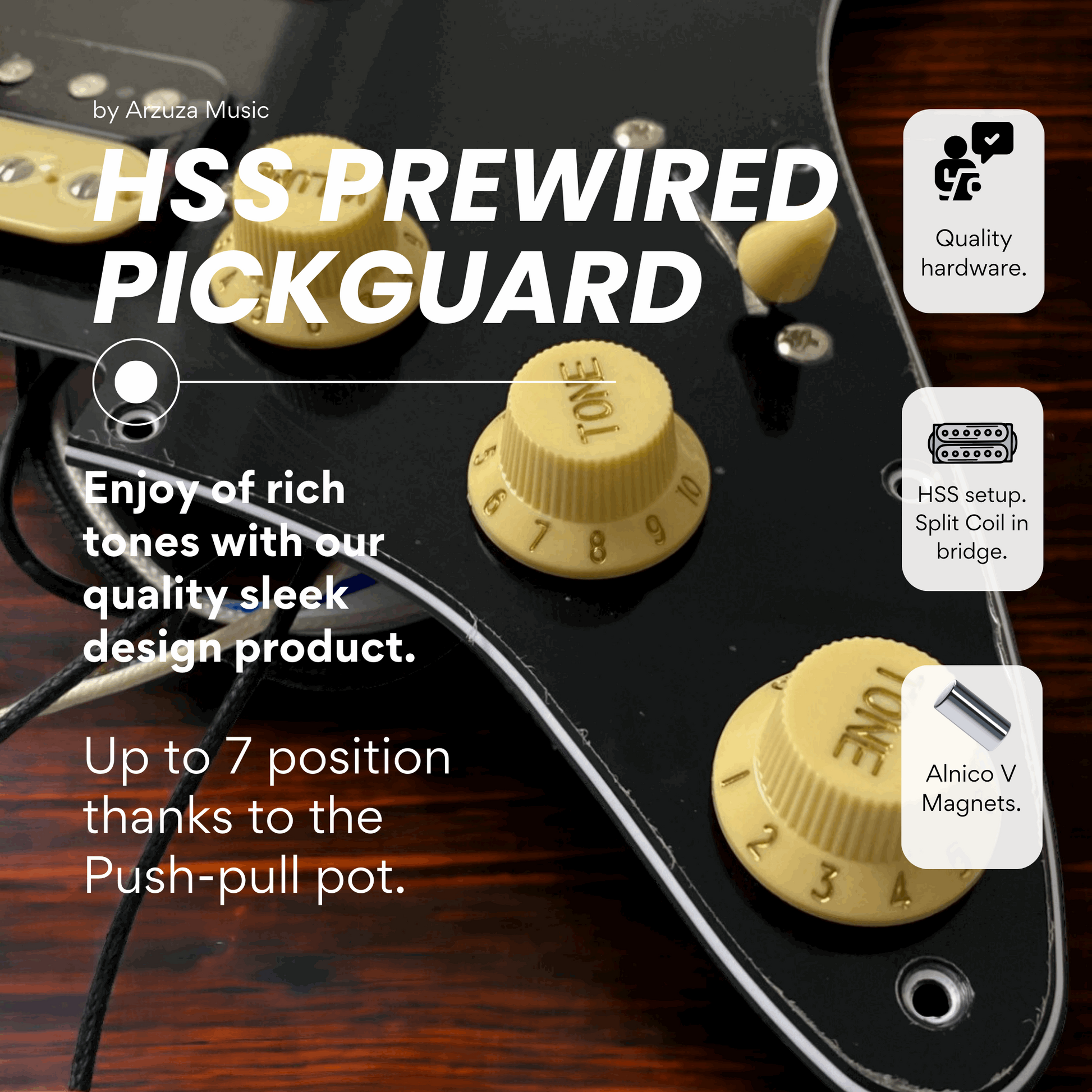 Arzuza Music Electric Guitar Pickguard  7 Positions  HSS Alnico V  Split Coil  Humbucker and Single Coil