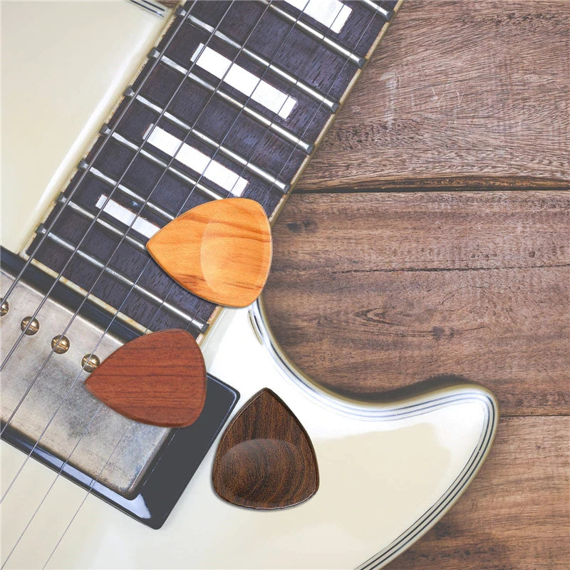 3 PCS Wooden Guitar Picks,from  Walnut to Olive Wood